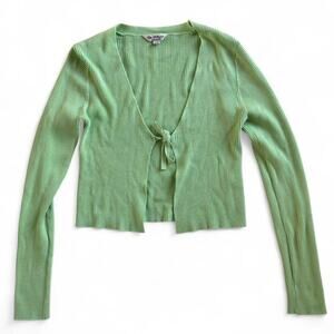 Miss Selfridge Green Long Sleeve Tie Front Cardigan US 4 Bright Neon Ribbed